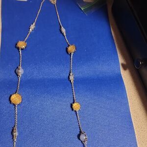 Elegant Silver and Gold Necklace With Multi Colored Stones....24 Inch